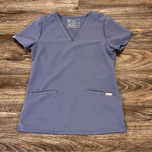 Figs Light Blue/Grey Casma Three-Pocket Scrub‎ Extra Small Top
